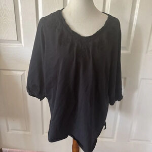 Susan Graver Womens Top Plus 1X Lace Embroidered Black Halloween Goth Whimsigoth